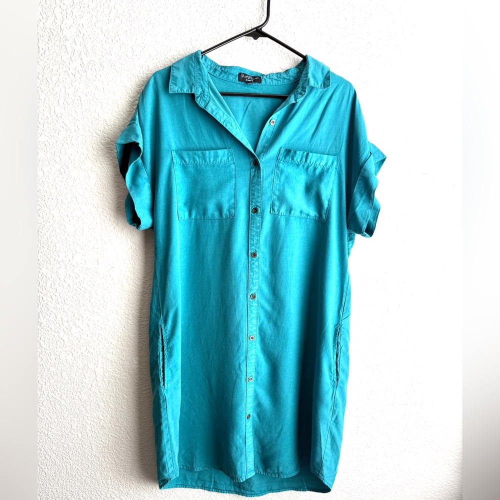 Teal Button-Up Shirt Dress